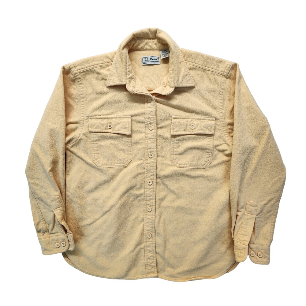 L.L. Bean Women Button Up Shirt S Yellow Flannel Long Sleeve Pockets USA #2211